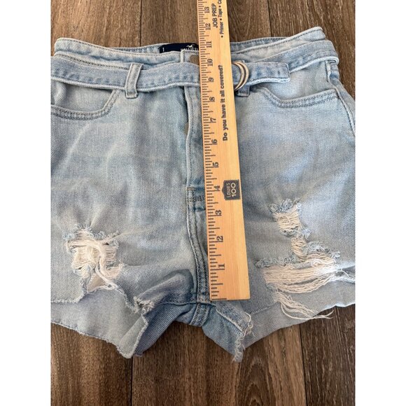 HOLLISTER HIGH RISE MOM SHORT 3" LIGHT BLUE BUTTON FLY SIZE 1 W25 DISTRESSED - Picture 5 of 7